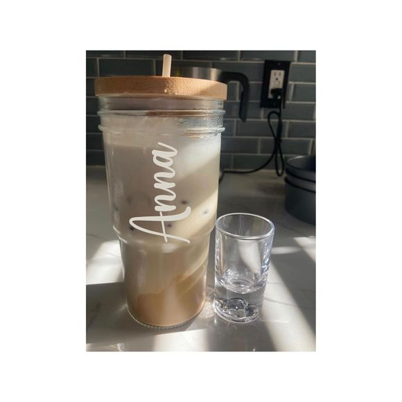 Personalized Iced Coffee Cup, Custom Beer Can Glass, boba cup with Bamboo lid, g - Picture 3 of 7